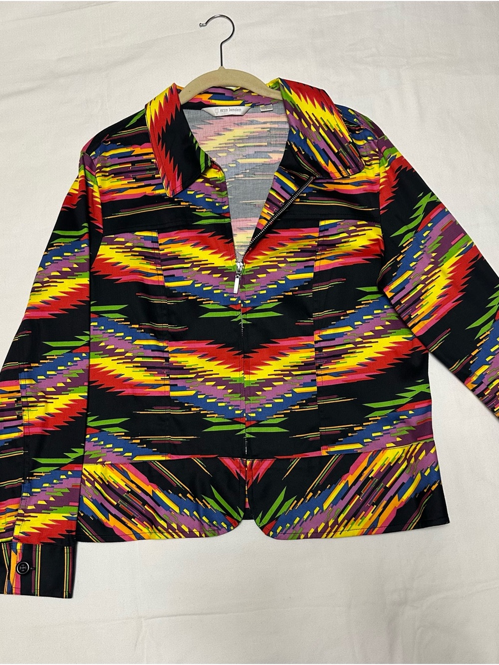 Erin London Colorful Geometric Zip-Front Jacket - Multicolor, size Medium